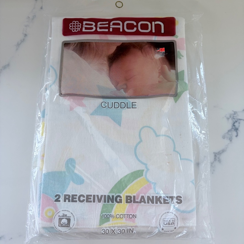 VNTG Beacon Cuddle 2 Receiving Blankets 100% Cotton Rainbow Pastel Made in USA